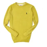 Buzo amarillo de chenille con cuello redondo y manga larga. Tiene un pequeño logo bordado en el pecho.