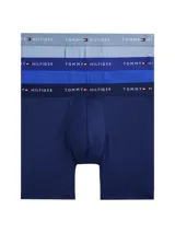 Pack de tres bóxer briefs de la marca Tommy Hilfiger, confeccionados en tejido elástico y transpirable. Presentan un diseño ajustado con cintura elástica distintiva que incluye el logo y el nombre de la marca grabado.