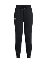 Pantalón de jogging negro Under Armour para mujer, confeccionado en tejido fleece suave y cómodo. Presenta cintura elástica con cordón ajustable, puños acanalados y logo de la marca estampado en la pierna izquierda.