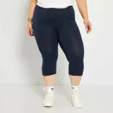 Calza capri azul marino de viscosa, tiro alto y corte ajustado.