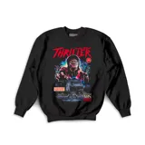 Buzo de algodón color negro con estampado gráfico frontal inspirado en el video musical Thriller de Michael Jackson, con estética de portada de VHS.