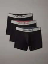 Pack de tres bóxers negros de microfibra elástica con cintura plateada con logo Calvin Klein.