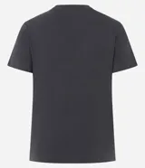Remera de manga corta y cuello redondo, color gris oscuro, con estampado frontal del logo de la banda AC/DC con efecto metalizado o desgastado.
