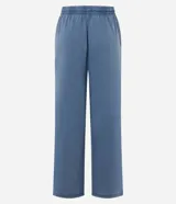 Pantalón Blue Steel de corte recto, confeccionado en algodón lavado con efecto deslavado de tono azul. Cuenta con cintura elástica con cordón de ajuste y costuras frontales en relieve.