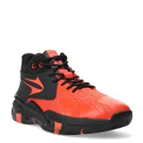 Championes de básquet Topper modelo Flight, con diseño de caña media en combinación de colores rojo y negro. Presentan una estructura robusta con refuerzos laterales, cordones negros y suela de goma con patrón de agarre optimizado para la cancha.