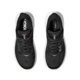 Championes de running Hoka Clifton 10, color negro con detalles en rosado y suela blanca. Presentan un diseño de malla transpirable y entresuela acolchada para mayor amortiguación.