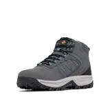 Bota de senderismo Columbia Transverse Hike impermeable, color gris con detalles en negro y naranja. Presenta construcción con tecnología Omni-Tech, entresuela TechLite para amortiguación y suela Omni-Grip para tracción en diversos terrenos.