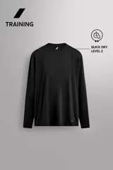 Camiseta de entrenamiento de manga larga y cuello redondo, confeccionada en tejido técnico ligero y elástico con tecnología de secado rápido. Presenta costuras planas para mayor resistencia y comodidad durante el movimiento, con un pequeño logo estampado en el bajo.