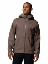 Campera cortaviento impermeable y transpirable Columbia Trailborne 2.5L color marrón, con capucha integrada, cierre frontal bidireccional y bolsillos con cierre.