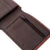 Billetera marrón de cuero sintético con detalle de logo Rip Curl en la esquina inferior.