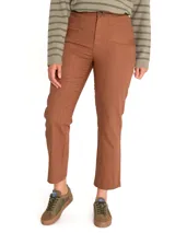 Pantalón marrón de pierna recta y tiro alto, con bolsillos estilo carpintero. Confeccionado en algodón orgánico.