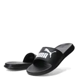 Sandalias Puma Popcat 20 unisex, color negro con logo blanco en la tira.