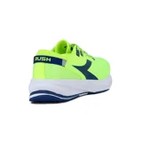 Championes de running Diadora Rush para hombre, color amarillo flúor con detalles en azul marino.