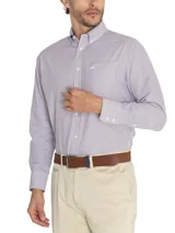 Camisa de manga larga de algodón RKF, con estampado de cuadros en tonos azul, rojo y blanco, cuello button-down y bolsillo en el pecho con logo bordado.