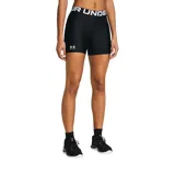 Short calza Under Armour de color negro con cintura elástica ancha en contraste blanco con el nombre de la marca. Presenta el logo de Under Armour estampado en blanco en el lateral inferior derecho.