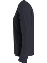 Remera azul marino de manga larga con cuello perkins y logo de Calvin Klein bordado en el pecho.