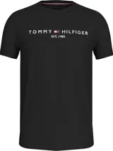 Remera negra de algodón con cuello redondo y logo de Tommy Hilfiger bordado en el pecho.