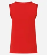 Top sin mangas color rosa claro, de corte ajustado, con cuello redondo y ribete de satén en el cuello y las sisas.