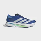 Championes de running Adidas Adizero SL 2, color azul con detalles en plateado y verde neón. Presentan una parte superior de malla técnica transpirable y una mediasuela con tecnología Lightstrike Pro para mayor amortiguación y reactividad.
