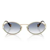 Lentes de sol Miu Miu modelo 52Y color ZVN80O, con armazón metálico dorado de formato ovalado y patillas con detalles carey.
