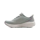 Championes deportivos Skechers Slip-Ins Bobs Skillz, color gris con detalles en rosado. Confeccionados con malla transpirable y suela amortiguada, cuentan con tecnología de calce sin manos y cordones ajustables.