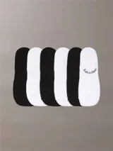 Pack de seis medias invisibles Calvin Klein, confeccionadas en microfibra suave y elástica. El set incluye tres pares en color negro y tres pares en color blanco, con el logo de la marca estampado en el empeine.