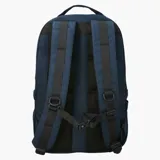 Mochila Merrell de 25 litros, color azul marino, con diseño funcional y resistente. Presenta una tira central decorativa en tono beige, compartimento principal con cierre y correas ajustables.