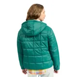 Campera Billabong Ride Puffer Anorak color verde esmeralda, con capucha, cierre parcial con botones a presión y bolsillo tipo canguro con cierre.