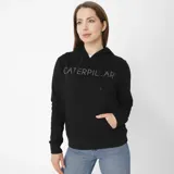 Buzo con capucha y bolsillo canguro, color negro, con logo de la marca estampado en el pecho y puños y cintura de punto elástico.