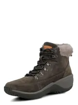 Botines de gamuza color gris oscuro con cuello de piel sintética, cierre mediante cordones y suela ergonómica con tecnología Spinal Flex.