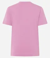 Remera básica de corte ajustado, color rosado, con mangas cortas y cuello redondo. Confeccionada en tejido de ribana lisa.