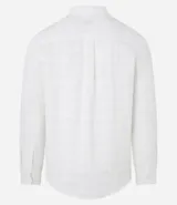 Camisa de hombre, manga larga, color beige claro, con cuello inglés y textura grid.