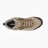 Bota de senderismo de media caña Merrell, confeccionada en ante y malla impermeable. Cuenta con puntera protectora de goma, entresuela de espuma EVA para mayor estabilidad y suela de goma adherente con tracción duradera.