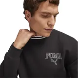 Buzo Puma Squad color beige con mangas largas blancas, cuello redondo y logo Puma estampado en el pecho.