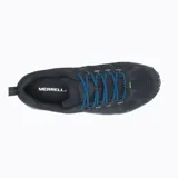 Zapatillas de senderismo Merrell Accentor 3, color negro con detalles en azul. Capellada de gamuza y malla transpirable, cordones y correas reciclados, lengüeta que evita la entrada de residuos, puntera de goma protectora, forro de malla reciclada, plantilla de espuma EVA reciclada, entresuela de espuma EVA ligera y suela exterior de goma con tracción duradera.