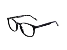 Armazón de acetato negro con forma redonda y detalles de la marca New York Yankees en las patillas.