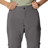 Pantalón convertible Columbia de corte recto, color gris, con perneras desmontables mediante cremallera para convertirlo en short. Cuenta con bolsillos laterales y traseros, y tecnología de protección solar.