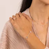 Pulsera de plata 925 con cadena de eslabones y cinco dijes circulares de cuarzo rosado.