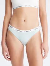 Bombacha clásica Calvin Klein Carousel, color celeste, de algodón elástico con cobertura trasera moderada, talle medio y cintura elástica con logo.