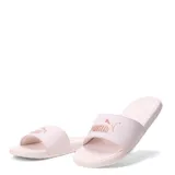 Sandalias tipo ojota Puma modelo Cool Cat 2.0 Bx, color rosado con logo de la marca en relieve en tono oro rosa sobre la banda superior.