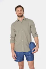 Short de baño azul con microestampado de kitesurf, cintura elastizada y cordón ajustable.