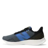 Championes de running New Balance modelo 430 V3, con capellada de malla gris jaspeado, logo lateral en color azul, detalles en amarillo y suela de espuma blanca.