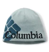 Gorro de lana tejido en color celeste con diseño de logo de la marca Columbia en tonos azules y negros. Cuenta con tecnología termorreflectante interna para mayor abrigo.