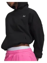 Buzo con capucha Under Armour Icon Fleece de color negro, con diseño holgado, hombros caídos, bolsillo tipo canguro frontal y pequeño logo contrastante en el pecho.