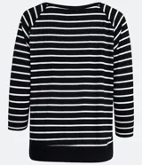 Remera femenina rayada blanca y negra, de manga 3/4 y escote en V.