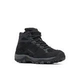Bota de trekking Merrell modelo Accentor 4 Mid WP, color negro con detalles en gris, diseñada con materiales impermeables y suela de alta tracción.
