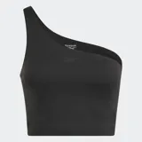 Top deportivo Reebok Lux de yoga, color negro, con un solo tirante asimétrico. Confeccionado con tejido RBK-DRY que absorbe el sudor.