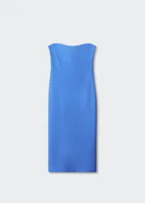 Vestido midi de corte entallado con escote palabra de honor, sin mangas y cierre lateral con cremallera.