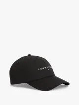 Gorra de béisbol negra de seis paneles en sarga de algodón, con logo lineal bordado de Tommy Jeans en el frente y cierre ajustable.