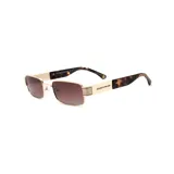 Lentes de sol Prüne N1 con armazón rectangular de metal dorado, patillas combinadas en metal dorado y carey, y cristales degradados en tonos marrones.